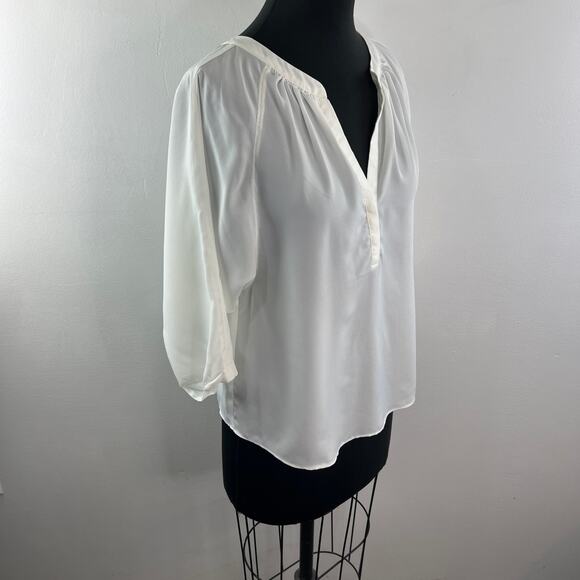 JOIE Yareli White Blouse Pleated Split Neck Raglan Sleeve Pullover Size Small S - Picture 4 of 10